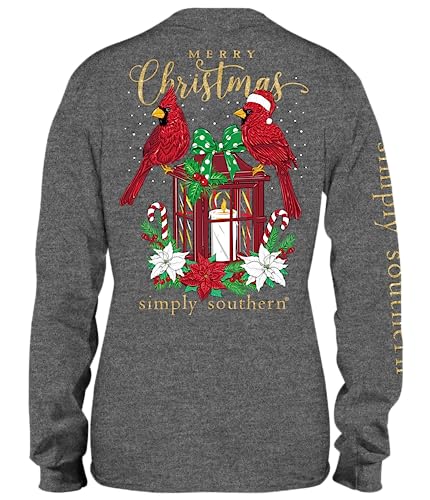 Simply Southern Youth | Merry Christmas Cardinal | Preppy and Stylish Girl’s Dark Heather Gray Relaxed-Fit Medium Long Sleeve T-Shirt4