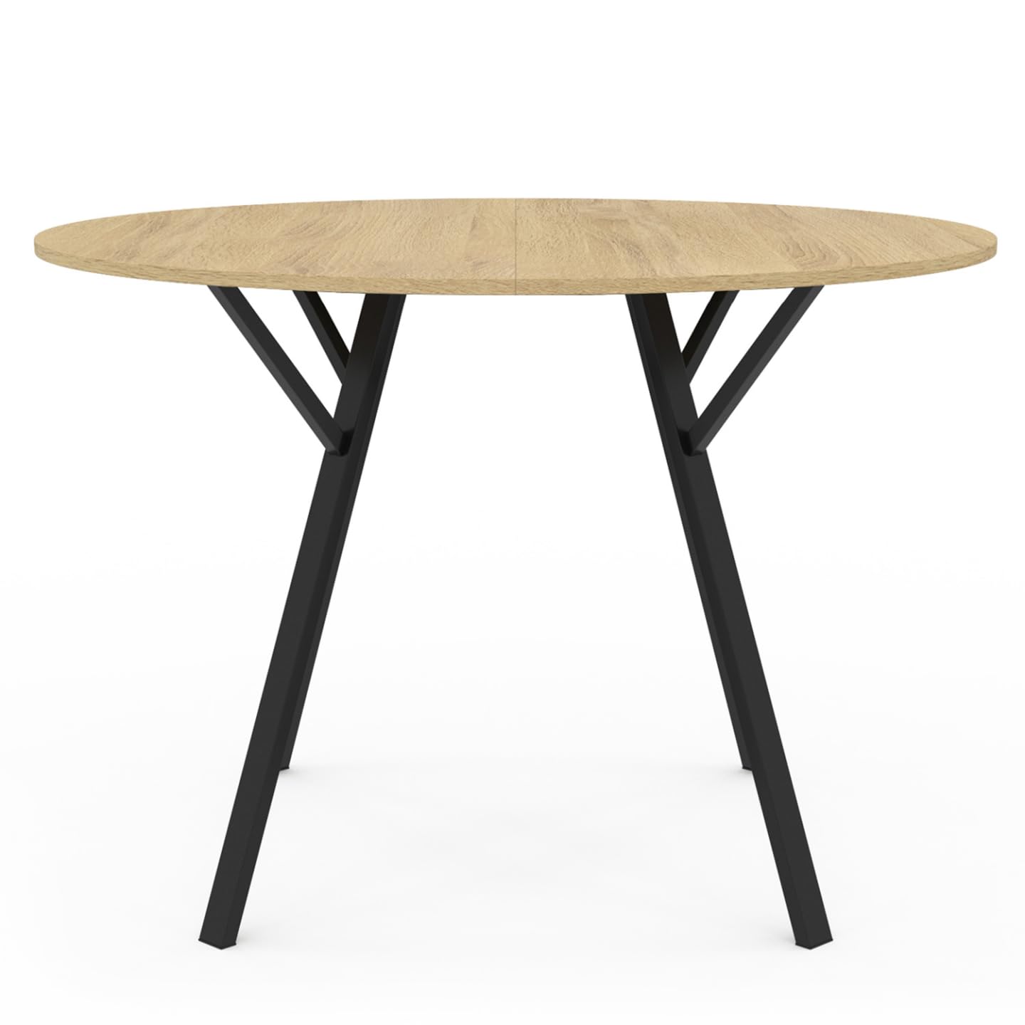 IDMarket YSEULT - Mesa de comedor redonda para 4-6 personas, madera y negro, diseño industrial 110 cm