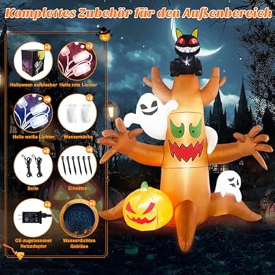 Gruseliger 240CM Halloween Aufblasbarer Baum mit LED, leuchtender Katze & Geistern – Perfekte Deko für Garten & Party! – Bild 7