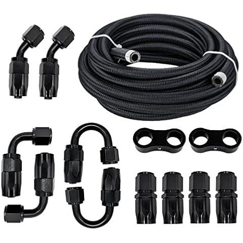 TUOKE 6AN Fuel Line Kit, 20FT Fuel Line Hose Kit, with 12 Pcs Black Swivel Fuel Hose Fitting Adapter Kit… (6AN 20ft) Cover