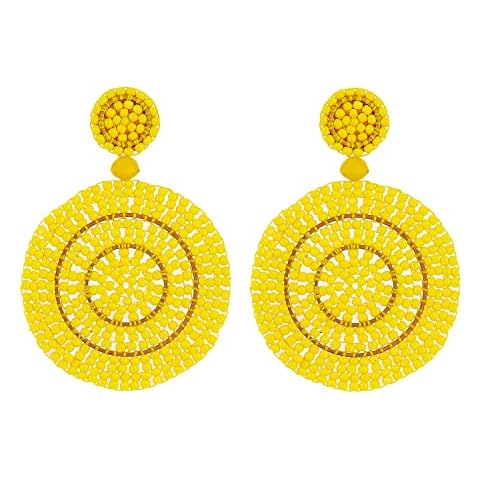 MOROYA 4 Pairs Beaded Drop Earrings for Women Handmade Bohemian Wire Wrapped Fringe Tassel Earrings Statement Big Boho Dangle Earrings Set Summer Geometric Hoops Jewelry Cover