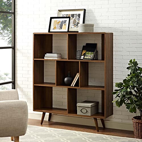 Modway Transmit Mid-Century Offset Cube Wood Bookcase In Walnut #TOP2