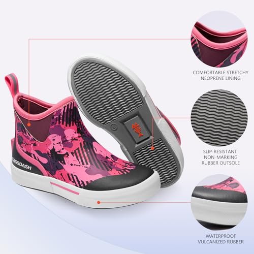 Image of BASSDASH Womens 4.5 inch Waterproof Deck Ankle Rain Boots Anti-Slip Neoprene Rubber Garden Fishing Boots