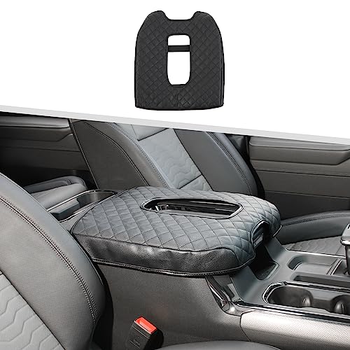 Jimen Center Console Cover Compatible with Chevy Silverado/GMC Sierra 2019-2023, PU Leather Armrest Pad for Chevy Suburban 2020-2023, for Chevy Tahoe/GMC Yukon 2021-2023 (Black)
