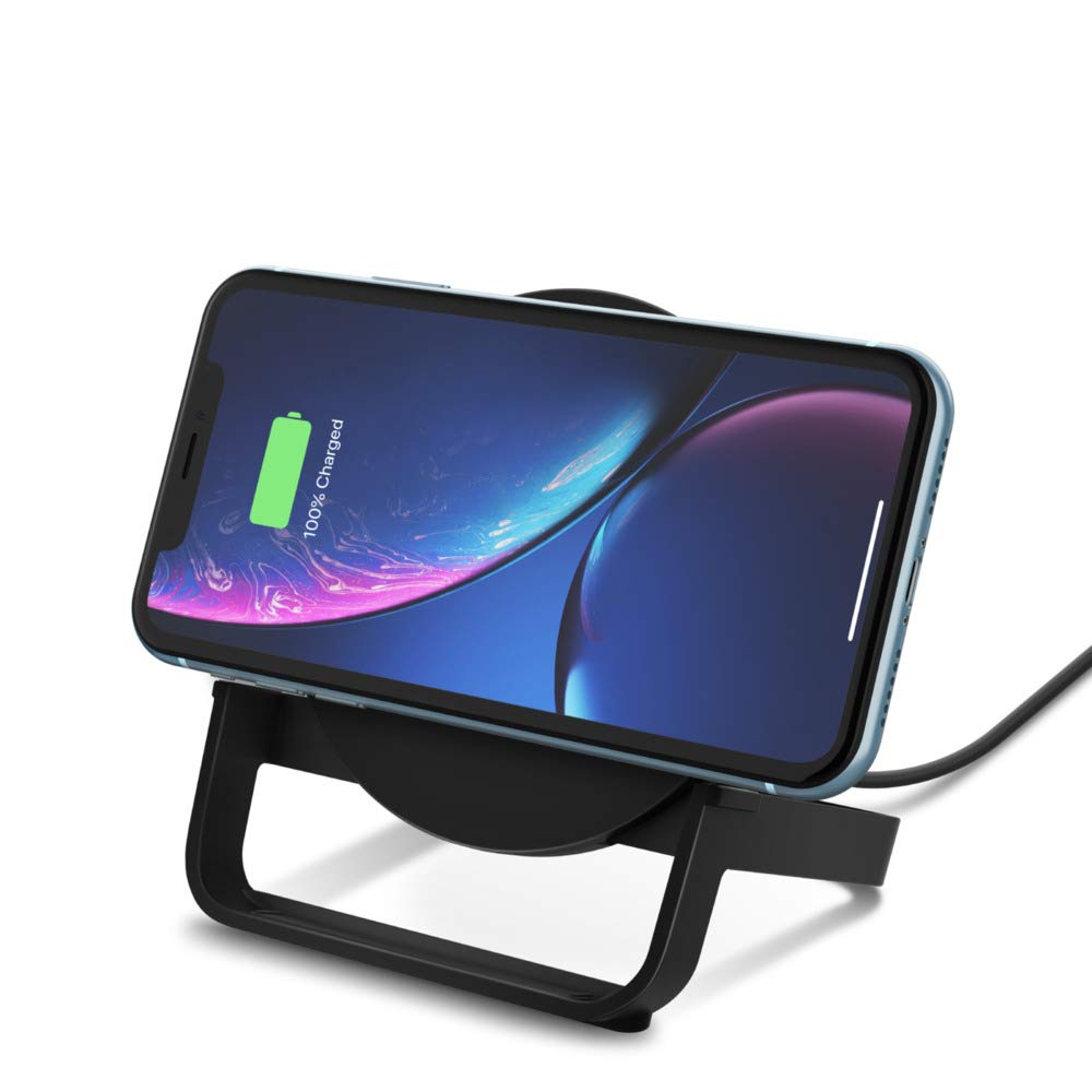 Belkin Supporto di Ricarica Wireless Boost Up da 10 W, Ricarica Qi per iPhone 11, 11 Pro/​Pro Max, XS, XS Max, XR, SE, Samsung Galaxy S20, S20+, S20 Ultra, S10, S10+, S10e, con Alimentatore, Nero