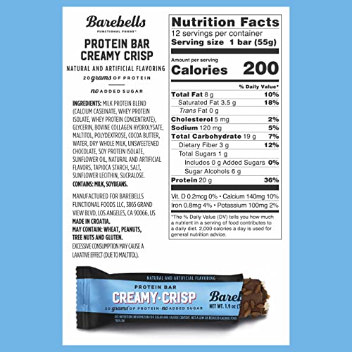 Barebells Protein Snacks Bars Creamy Crisp 12 Count, 1.9oz Bars 55g of High Protein