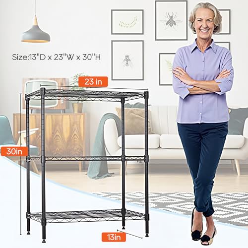 Image of BestOffice 3-Shelf Adjustable Metal Storage Shelves Wire Shelving Unit Organizer Wire Rack 450Lbs Capacity for Small Places Kitchen Garage 23Lx13.2Wx30.2H,Black