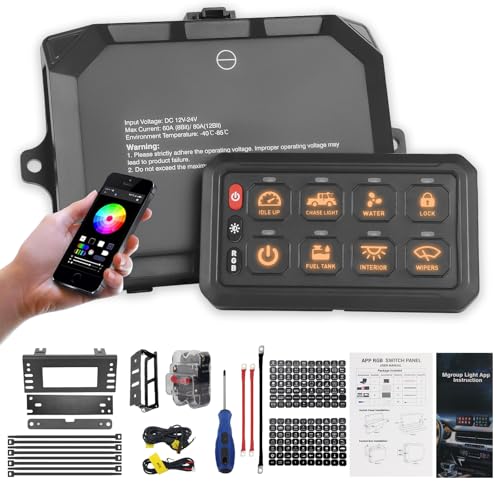 Panel de conmutación remota Bluetooth Chelhead 12 V 60 A RGB 8 bandas, panel de control táctil LED con función de atenuación retroiluminada, control por aplicación, impermeable