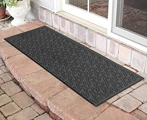 Bungalow Flooring Waterhog Runner Door Mat, 2' x 5' Made in USA, Durable and Decorative Floor Covering, Skid Resistant, Indoor/Outdoor, Water-Trapping, Dogwood Leaf Collection, Charcoal