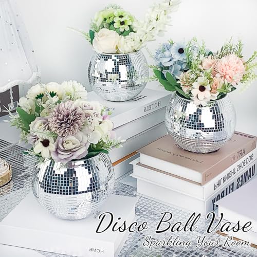 Image of Mirrored Disco Ball Planter,2 Pcs Disco Ball Vase,4.4 x 6 Inch