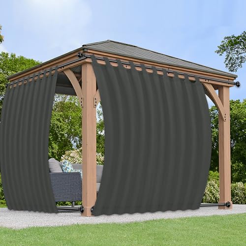 PureFit Outdoor Curtains for Detachable Sticky Tab Top Patio Waterproof/Weatherproof, UV and Fade Resistant Outside Curtains for Gazebo, Porch, Pergola, Privacy Curtain, 110 x 84 inch, 2 Panels, Grey