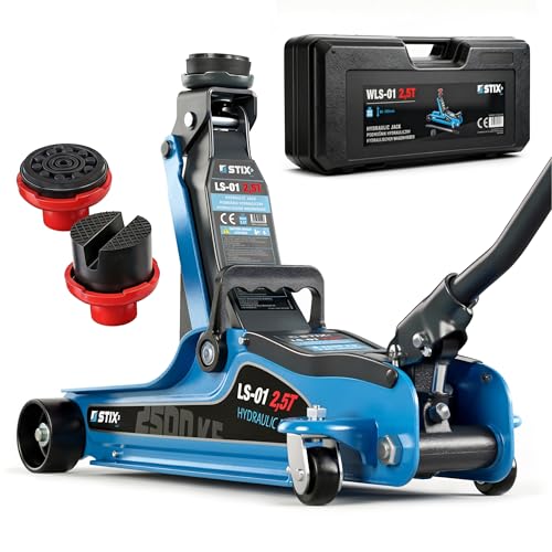 STIX Cric Hydraulique Roulant WLS-01 2500 kg - Profil Bas 85 mm levée Max 365 mm Levier 50 cm roulettes métal Valise de Transport Accessoires Inclus 2...