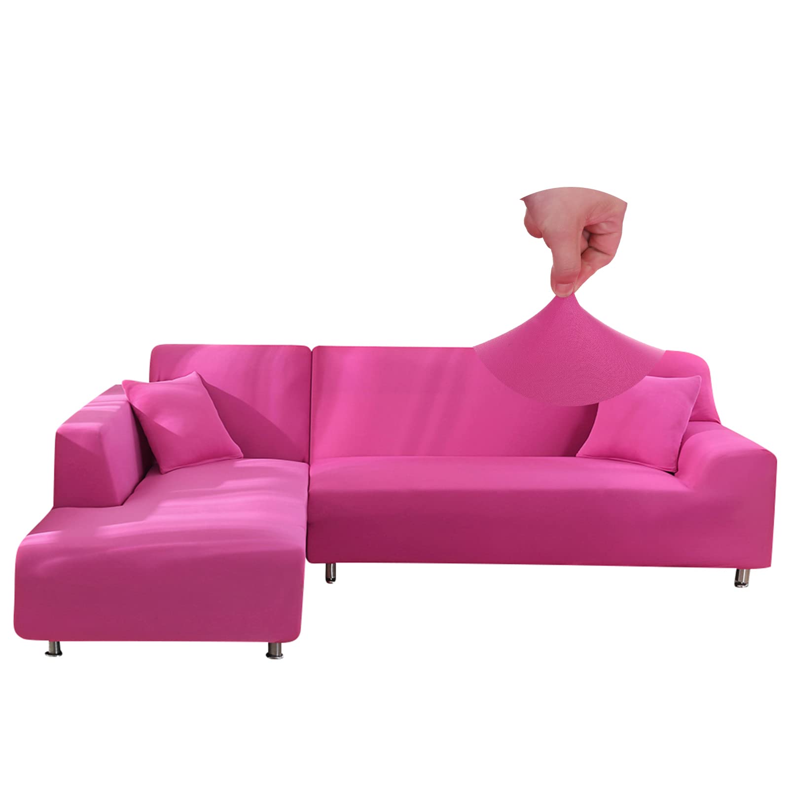L Shape Stretch Sofa Cover Spandex Right/Left Side Chaise Lounge Couch Covers 2 Piece Washable for Pets Corner Slipcovers Furniture Protector Red Rose Color Fits 3 Seater and 4 Seater Sofas