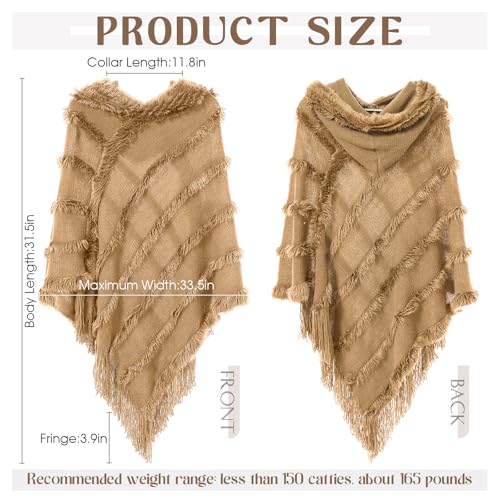 Ponchos for Women Hooded Poncho Sweater and Cape with Fringe Fuzzy Knitted Shawl for Spring Fall Winter2