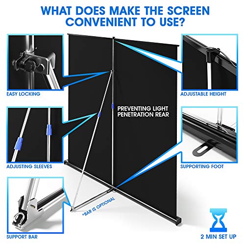 Manual Pull Up Portable Projector Screen 100 inch - Indoor Outdoor Movie Screen HD 16:9 4K - Roll Up Projection Screen with Support Stand- Premium Floor Rising Screen for Home Backyard Theater Office