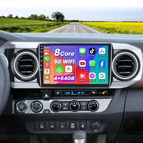 [8core+ 64GB ROM] Car Radio for Toyota Tacoma 2016-2021, 10 Inch 1280 * 800 Touch Screen Android 13 Head Unit, Car Stereo with Wireless CarPlay & Android Auto Bluetooth WiFi GPS FM