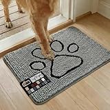 GORILLA GRIP SOAKSTOPPER Dog Door Mat, Machine Washable Rug Absorbent Doormat Captures Moisture Mud Dirt, Quick Dry Soft Chenille Entryway Rugs Indoor Entrance Mats for Dog Paws, 24x17 Paw Grey