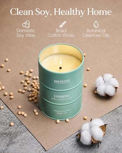 Image of M&SENSE Jasmine Scented Candles Large, Natural Soy Candles 21.2oz 120 Hour Slow Burning,Aromatherapy Candle for Stress Relief Meditation Relaxing