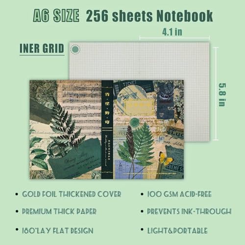 Image of The AutoStory Nature Scrapbook Album A6 Junk Journaling Book Botanical Stickers Scrap Pages Washi Tape DIY Memory Art Craft Gift for Teens Girls Planner Decor (Cyan Looked At Wild Dome, Green)