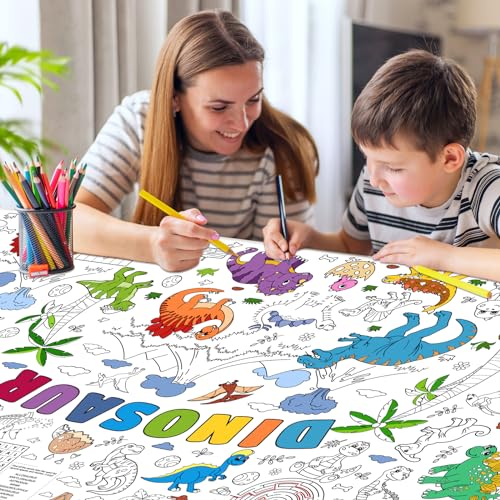 Image of Dinosaur Giant Coloring Poster For Kids 30x72 Inch, Large Coloring Poster Tablecloth Books, Themed Color-In Activities Games For Kids School Classroom Home Party Supplies Decorations
