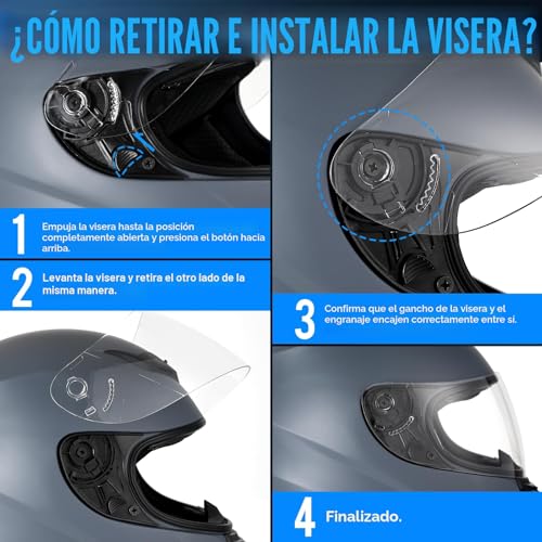 Miniatura 5 de Favoto Casco Integral para Moto, Casco de Motocicleta Transpirable para Mujer Hombre Adultos, Protección de Seguridad, Certificado ECE, 57-58cm Gris
