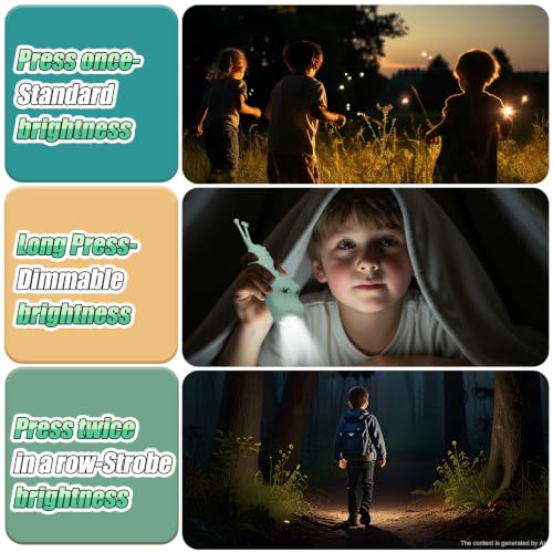 Image of Teprewes Dinosaur Outdoor Kid's Flashlight Rechargeable, Led Flashlight, Fun and Lightweight Kid Flashlight Suitable for Camping and Outdoor Exploration, Dog Walking, Birthday Gift