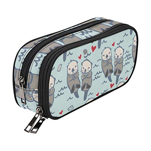 Image of ANANGTEE Sea Otters Pencil Case Pouch for Girls Boys Lovers 10 | Large Capacity Animal School Bag Stationery Accessory 3 Zippers Canvas Office Supplies Crayon Markers Organizers Soft Pen Box