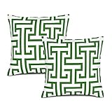 POMOTER Set of 2 Fall Decorative Throw Pillow Cover ONLY, for Couch, Sofa, or Bed, Green White2 Greek Key, (18x18Inch)