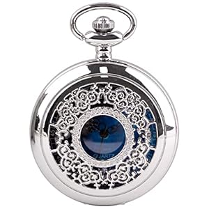 Tiong Quartz Pocket Watch Hollow Steampunk Blue Star Design Roman Numerals Pocket Watch with Chain Christmas Gifts
