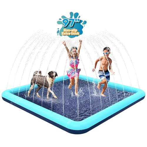 Image of 68 inch x 68 inch Square Splash Pad for Toddlers & Dogs, Non-Slip Sprinkler Pool, Shallow Water Play Mat for Backyard Summer Fun, Teal