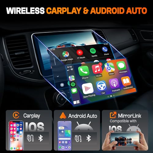 Image of MEGAAUDIO 10.33 Inch Android 14 Car Music System | Quad Core Processor, 4GB RAM, 64GB ROM | Floating IPS Touchscreen, Wireless CarPlay Android Auto, 4G SIM, 360 Camera Support (WiFi Bluetooth Stereo)