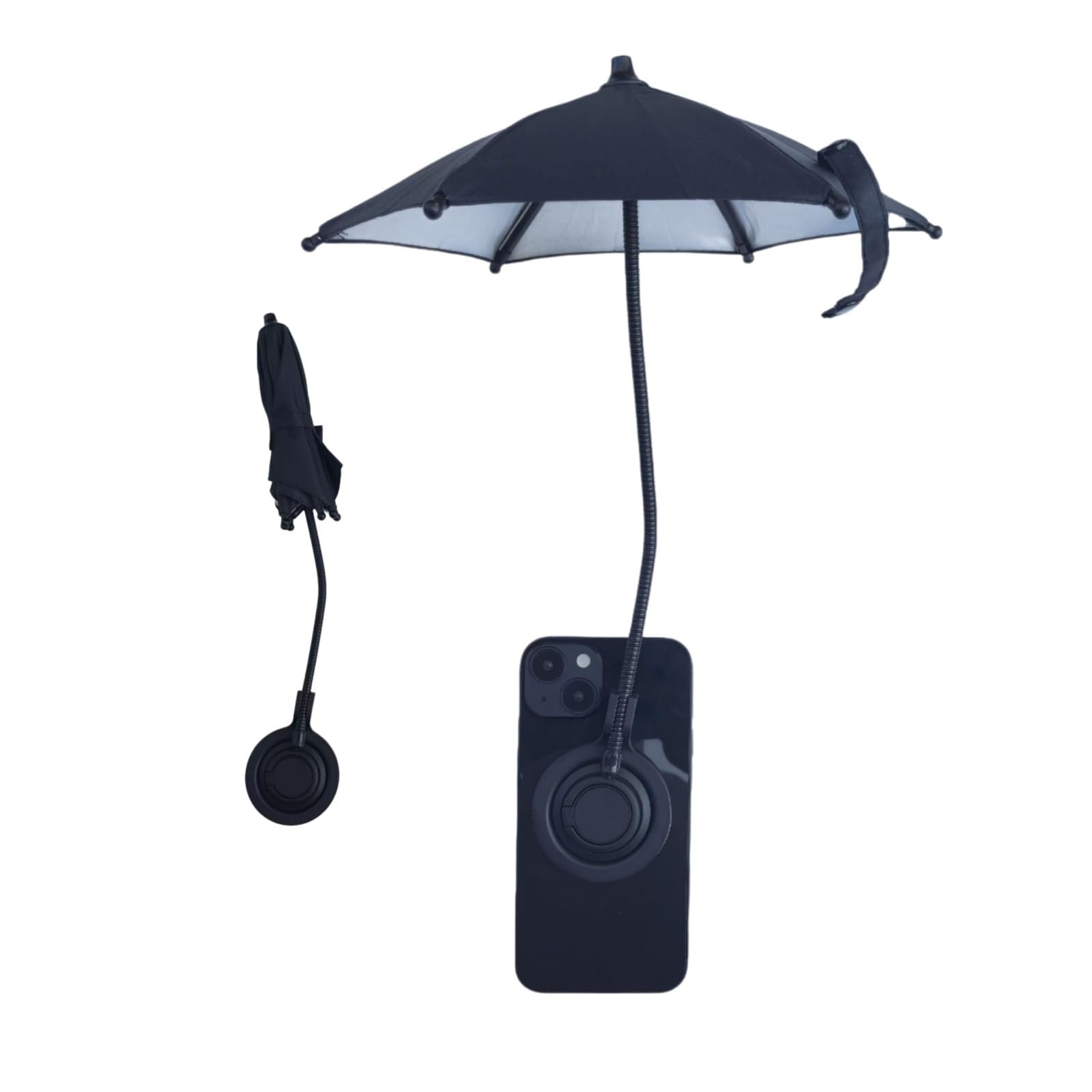 Générique Parasol Téléphone Portable Réglable avec Protection Anti-UV et Imperméable, Parapluie Smartphone Magnétique pour Vélo Moto Voyage Plage Randonnée Utilisation Extérieure