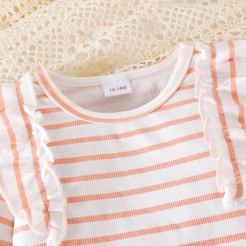 Baby Girl Clothes Toddler Fall Winter Outfits Cute Long Sleeve Striped Ruffle Shirt and Flared Pants Set 1-5 Years4