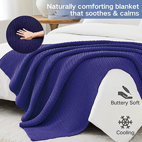 Guohaoi Knitted Weighted Blanket for Adults (Blue 60"x80" 12lbs) No Beads Cooling Throw Blanket for Hot Sleepers, Home Decor Breathable Chunky Knit Heavy Blanket Use on Queen/King Size Bed