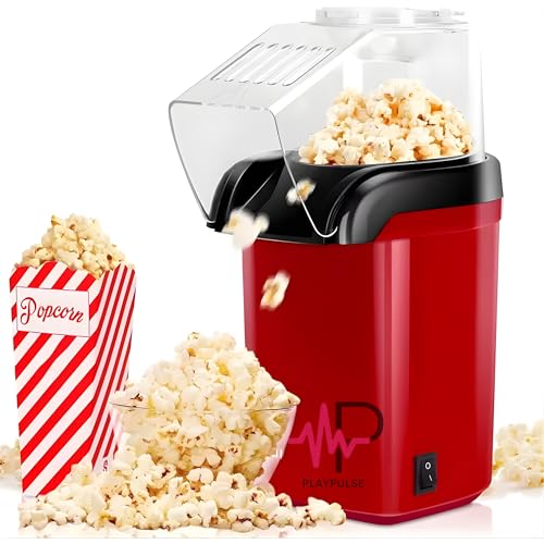 Playpulse (𝟏𝟎 𝐘𝐄𝐀𝐑 𝐖𝐀𝐑𝐑𝐀𝐍𝐓𝐘) 1200W Oil-Free Popcorn Maker – Electric Hot Air Popper Machine for Healthy...