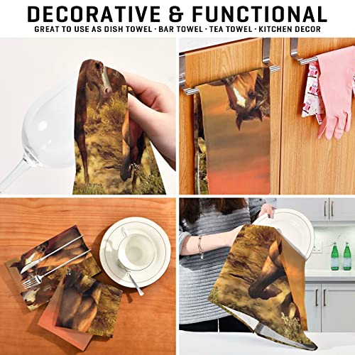 Vivid Sunset Horses Dish Towels For Kitchen Soft Tea Towel Set Of 6 Absorbent Dishcloths Hand Towels For Drying Dish Cloths 28" X 18" #TOP6