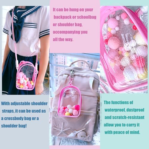 Image of Clear Doll Case with Keychain and Adjustable Strap, Waterproof Crossbody Bag for Blind Box Collectibles - Dustproof PVC Display Cover (Pink, 5.9inch /15cm)