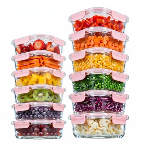 Image of Konokyo Square Glass Food Storage Containers with Lids, Meal Prep, 12 Pack