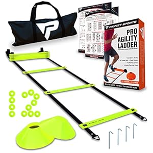 Pro Agility Ladder and Cones – Speed and Agility Training Set with 15 ft Fixed-Rung Ladder & 12 Cones for Soccer, Football, Sports, Exercise, Workout, Footwork Drills – Includes Heavy Duty Carry Bag