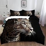 Juego de Ropa de Cama de 150 x 200 cm Leopardo En La Oscuridad, Funda de Almohada de 50 x 75 cm, Fundas de edredón de Microfibra con Ropa de Cama Adecuada para Individual Animales Salvajes