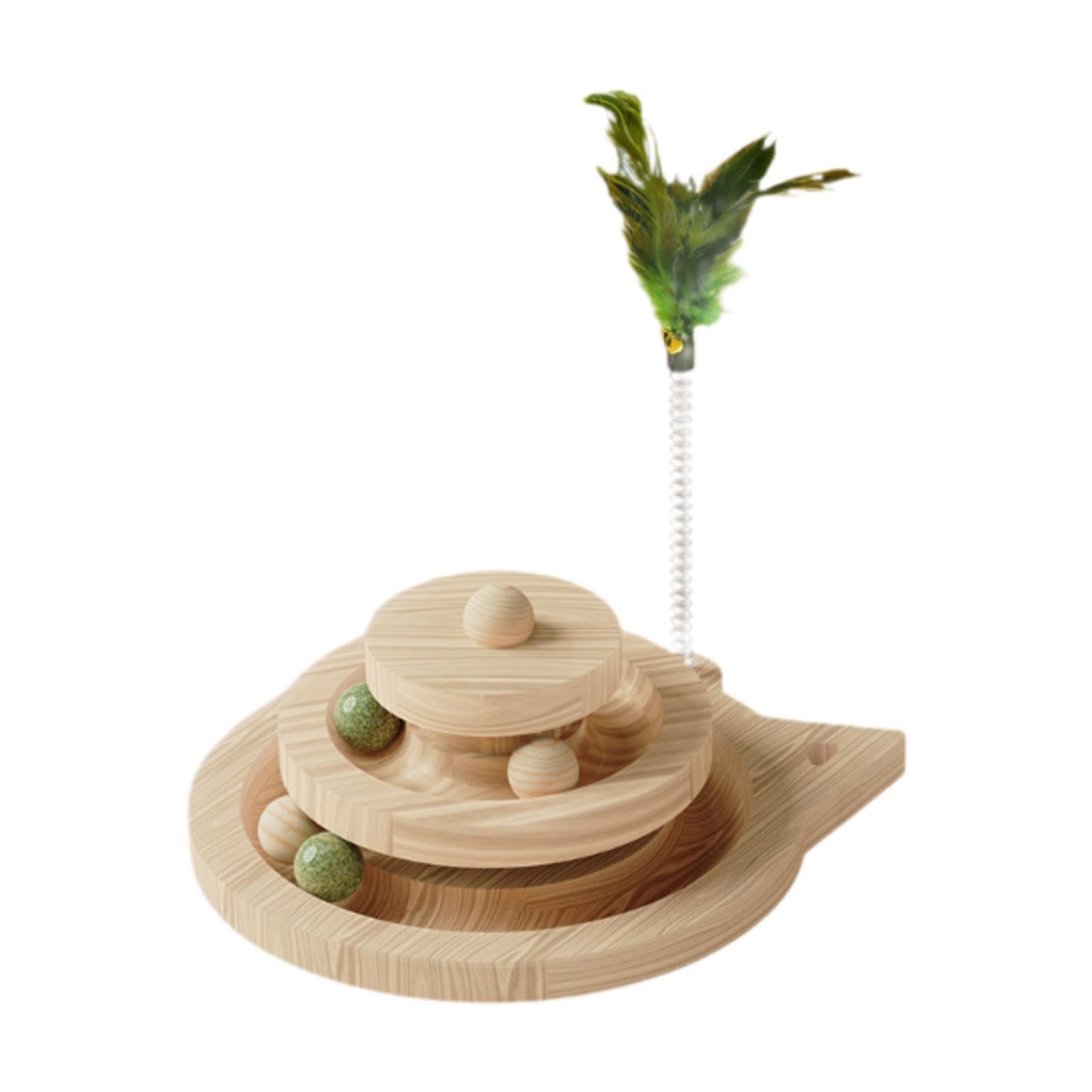 Circuit à Balles en Bois Créatif à 2 Niveaux pour Chatons