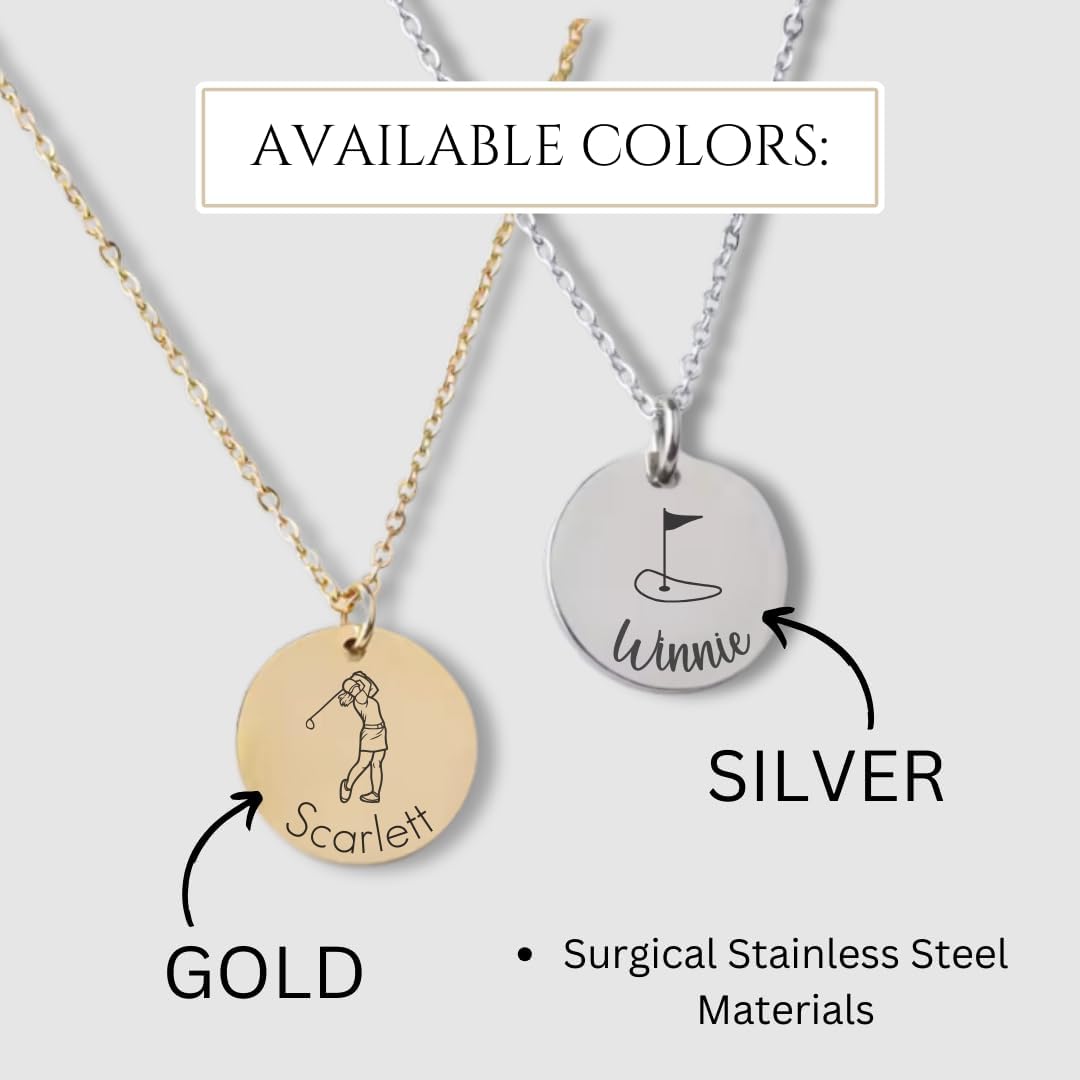 Golfer Name Necklace for Girls, Custom Golf Charm Necklace Gift for Women, Gold Silver Personalized Golf Fan Necklace Sports Jewelry Senior Team Coach Gift