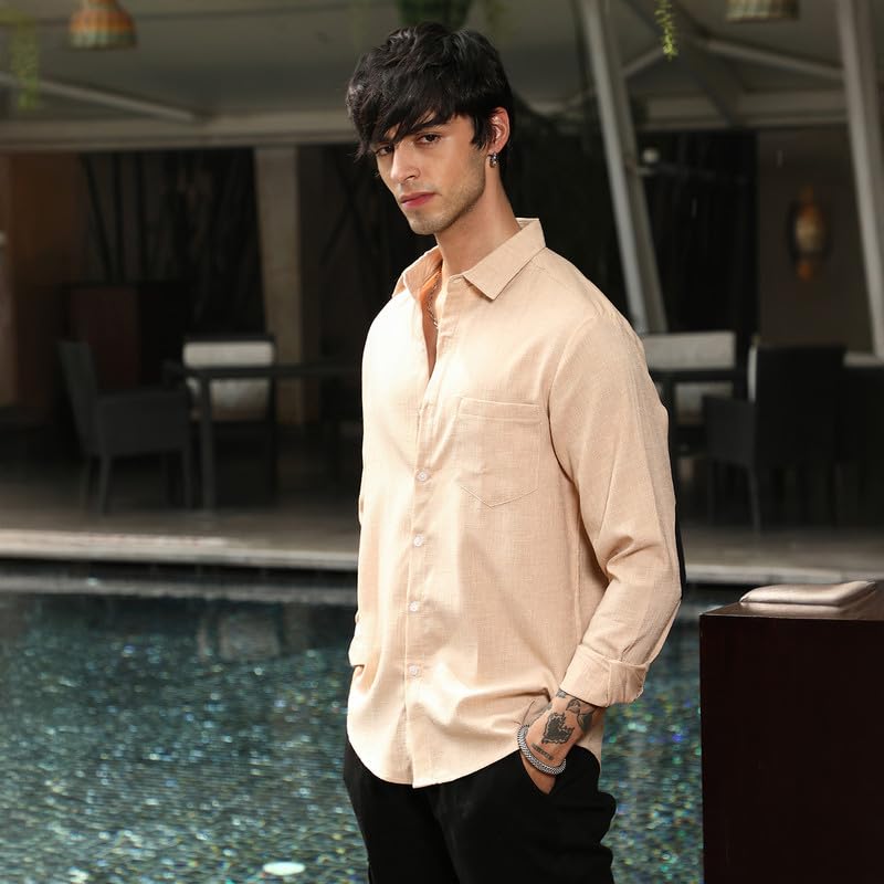 Image of CAHOOT Men's Olive Shirt Casual Wear | Shawl Collar | Long Sleeve | Button Closure | Shirt Crafted with Comfort Fit for Everyday Wear