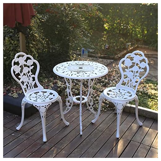C/G 3 Piece Bistro Set,Outdoor Patio Set,Anti-Rust Cast Aluminum Bistro Table Set for Park Yard Front Porch Furniture(White)