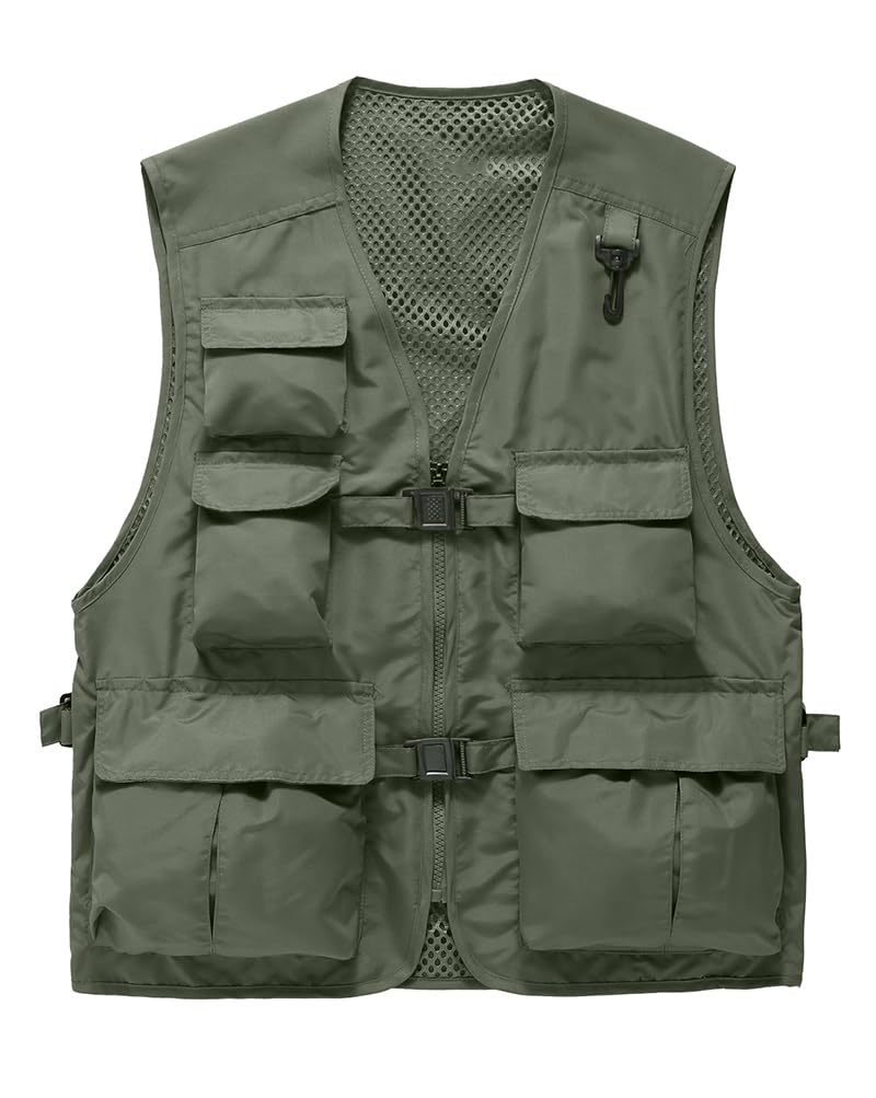 Daoba Unisex Armygreen Men Women Outdoor Vest Multi Pockets Camping Fishing Photography Waistcoat Casual Outwear