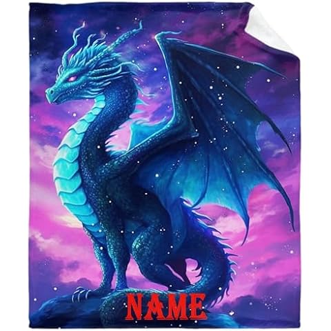 Blue Dragon Custom Name Blanket Personalized Text Gifts Throw Customized Soft Cozy Flannel Blankets for Birthday Bedding Couch Bed 60"x80" for Adult Cover