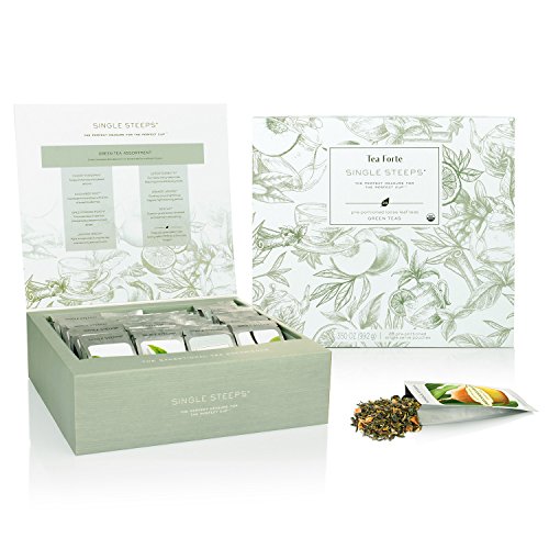 Tea Forte Organic Green Teas Single Steeps Tea Chest Variety Gift Box, Loose Tea Sampler with 28 Assorted Teas