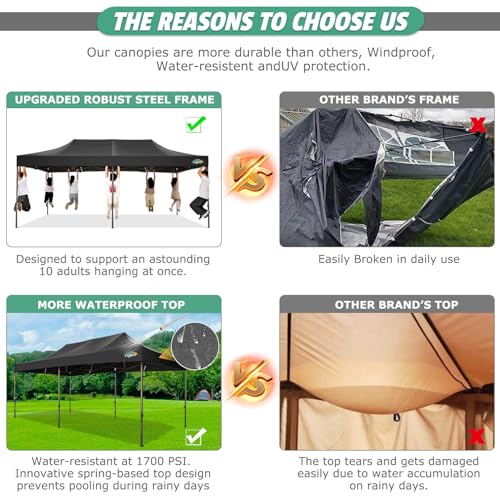 Image of COBIZI 10x20 Pop Up Heavy Duty Canopy Tent with 4 Sandbags, Commercial Heavy Duty Pop Up Tent for Parties All Weather Waterproof and UV 50+ Wedding Tent with Roller Bag
