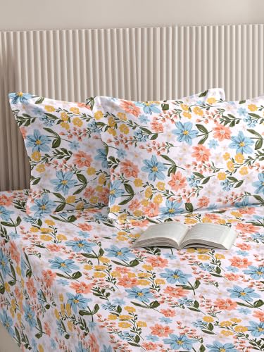 Image of DECORUM 190TC Cotton Feel Double Bedsheet with 2 King Size Pillow Covers | 90X100 Inches | Soft & Breathable Fabric| Lightweight & Comfortable | Premium Bedding Set for Home |Wildflower Floral Print