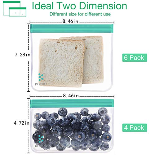 10 Pack Reusable Food Storage Bags - Leakproof Freezer Bag(6 Reusable Medium Bags + 4 Reusable SmallBags) Extra Thick Leakproof Silicone and Plastic Free Ziplock Lunch Bags Food Storage Freezer Safe - Thumbnail 4